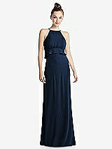 Front View Thumbnail - Midnight Navy Bias Ruffle Empire Waist Halter Maxi Dress with Adjustable Straps