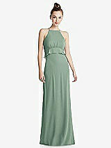 Front View Thumbnail - Seagrass Bias Ruffle Empire Waist Halter Maxi Dress with Adjustable Straps