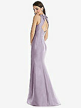 Rear View Thumbnail - Lilac Haze Jewel Neck Bowed Open-Back Trumpet Dress with Front Slit