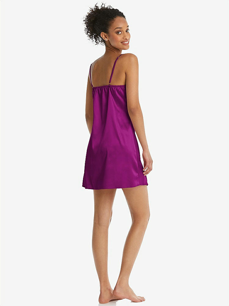 Back View - Persian Plum Mini Stretch Satin Slip with Adjustable Straps - Kyle