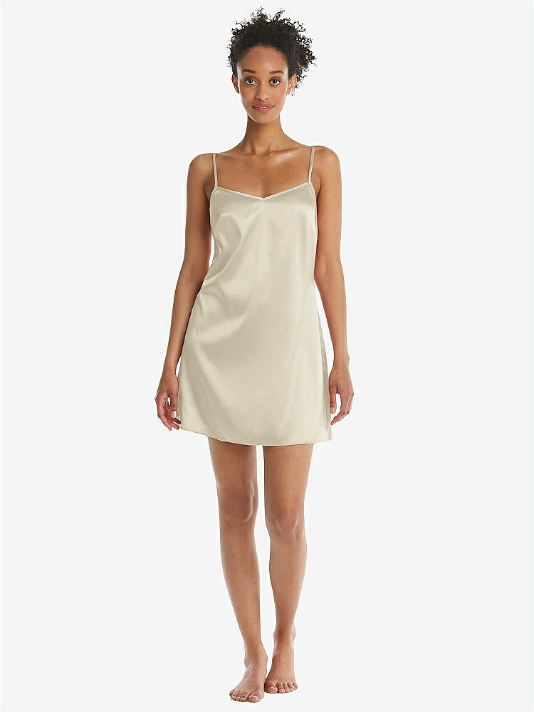 Front View - Champagne Mini Stretch Satin Slip with Adjustable Straps - Kyle