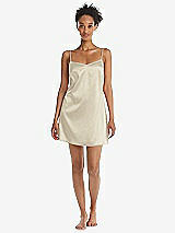 Front View Thumbnail - Champagne Mini Stretch Satin Slip with Adjustable Straps - Kyle