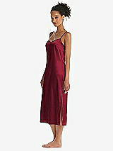 Side View Thumbnail - Burgundy  Midi Stretch Satin Slip with Adjustable Straps - Asley