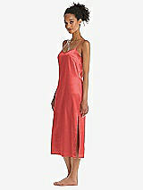 Side View Thumbnail - Perfect Coral  Midi Stretch Satin Slip with Adjustable Straps - Asley