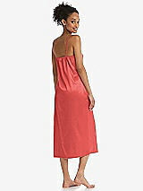 Rear View Thumbnail - Perfect Coral  Midi Stretch Satin Slip with Adjustable Straps - Asley