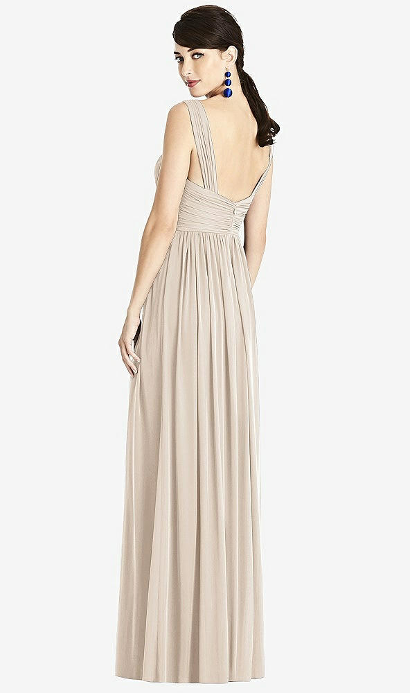 Back View - Nude Gray & Light Nude Illusion Plunge Neck Shirred Maxi Dress