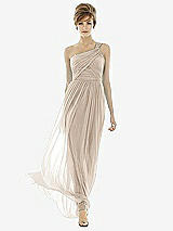Front View Thumbnail - Nude Gray One-Shoulder Asymmetrical Draped Wrap Maxi Dress