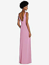 Rear View Thumbnail - Powder Pink Square Low-Back A-Line Dress with Front Slit and Pockets