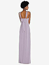 Rear View Thumbnail - Lilac Haze Draped Chiffon Grecian Column Gown with Convertible Straps