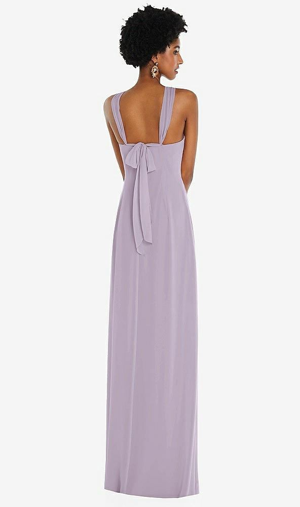 Back View - Lilac Haze Draped Chiffon Grecian Column Gown with Convertible Straps