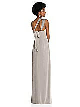 Alt View 2 Thumbnail - Taupe Draped Chiffon Grecian Column Gown with Convertible Straps