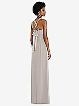 Side View Thumbnail - Taupe Draped Chiffon Grecian Column Gown with Convertible Straps