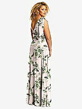 Rear View Thumbnail - Palm Beach Print Draped One-Shoulder Maxi Dress with Scarf Bow