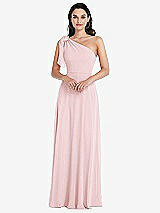 Alt View 1 Thumbnail - Ballet Pink Draped One-Shoulder Maxi Dress with Scarf Bow