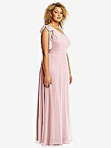 Side View Thumbnail - Ballet Pink Draped One-Shoulder Maxi Dress with Scarf Bow