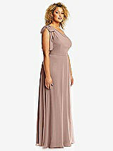 Side View Thumbnail - Neu Nude Draped One-Shoulder Maxi Dress with Scarf Bow