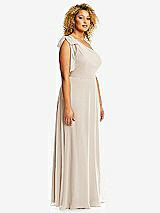 Side View Thumbnail - Oat Draped One-Shoulder Maxi Dress with Scarf Bow