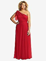 Front View Thumbnail - Parisian Red Draped One-Shoulder Maxi Dress with Scarf Bow