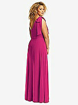 Rear View Thumbnail - Think Pink Draped One-Shoulder Maxi Dress with Scarf Bow