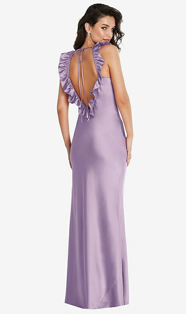 Front View - Pale Purple Ruffle Trimmed Open-Back Maxi Slip Dress