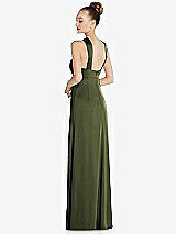 Rear View Thumbnail - Olive Green Draped Twist Halter Low-Back Satin Empire Dress