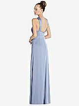 Rear View Thumbnail - Sky Blue Draped Twist Halter Low-Back Satin Empire Dress