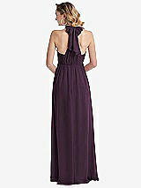 Rear View Thumbnail - Aubergine Empire Waist Shirred Skirt Convertible Sash Tie Maxi Dress