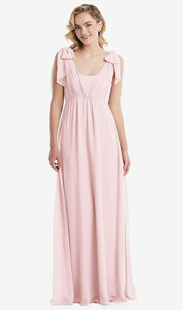 Front View - Ballet Pink Empire Waist Shirred Skirt Convertible Sash Tie Maxi Dress