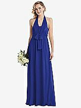 Alt View 1 Thumbnail - Cobalt Blue Empire Waist Shirred Skirt Convertible Sash Tie Maxi Dress
