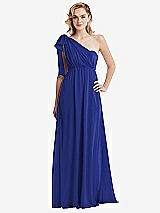 Alt View 3 Thumbnail - Cobalt Blue Empire Waist Shirred Skirt Convertible Sash Tie Maxi Dress