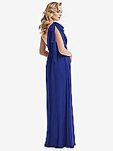 Alt View 4 Thumbnail - Cobalt Blue Empire Waist Shirred Skirt Convertible Sash Tie Maxi Dress