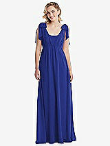 Front View Thumbnail - Cobalt Blue Empire Waist Shirred Skirt Convertible Sash Tie Maxi Dress