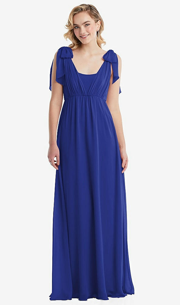 Front View - Cobalt Blue Empire Waist Shirred Skirt Convertible Sash Tie Maxi Dress