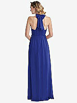 Rear View Thumbnail - Cobalt Blue Empire Waist Shirred Skirt Convertible Sash Tie Maxi Dress