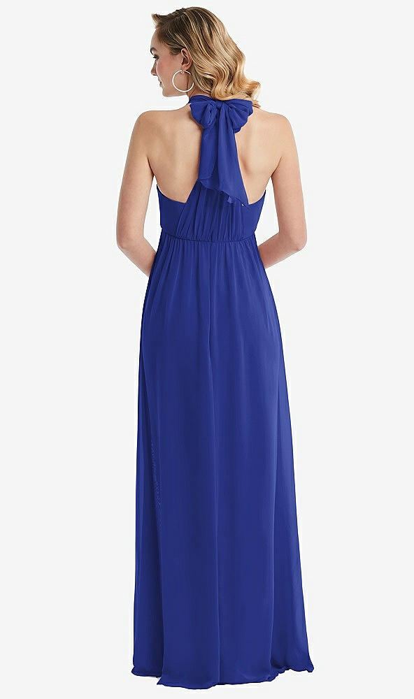 Back View - Cobalt Blue Empire Waist Shirred Skirt Convertible Sash Tie Maxi Dress