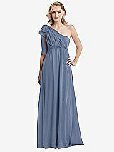 Alt View 3 Thumbnail - Larkspur Blue Empire Waist Shirred Skirt Convertible Sash Tie Maxi Dress