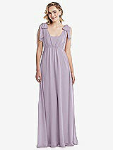 Front View Thumbnail - Lilac Haze Empire Waist Shirred Skirt Convertible Sash Tie Maxi Dress