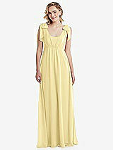 Front View Thumbnail - Pale Yellow Empire Waist Shirred Skirt Convertible Sash Tie Maxi Dress