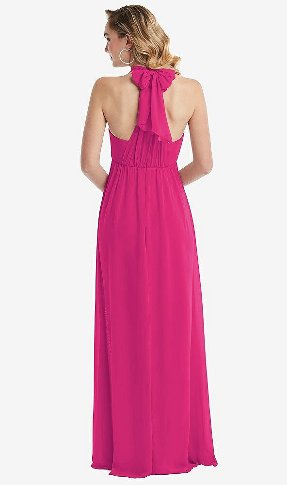Back View - Think Pink Empire Waist Shirred Skirt Convertible Sash Tie Maxi Dress