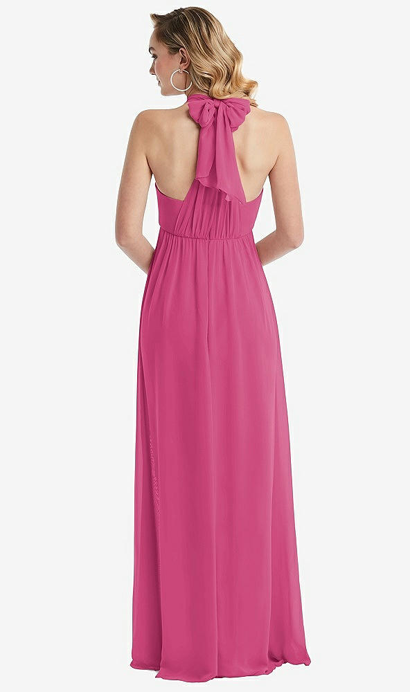 Back View - Tea Rose Empire Waist Shirred Skirt Convertible Sash Tie Maxi Dress