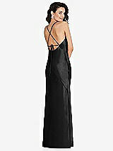 Rear View Thumbnail - Black V-Neck Convertible Strap Bias Slip Dress with Front Slit