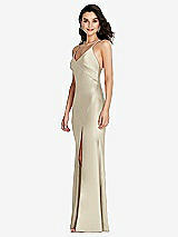 Side View Thumbnail - Champagne V-Neck Convertible Strap Bias Slip Dress with Front Slit