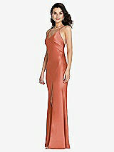 Side View Thumbnail - Terracotta Copper V-Neck Convertible Strap Bias Slip Dress with Front Slit