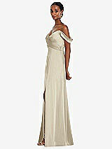 Alt View 2 Thumbnail - Champagne Off-the-Shoulder Flounce Sleeve Empire Waist Gown with Front Slit