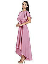 Side View Thumbnail - Powder Pink Blouson Bodice Deep V-Back High Low Dress with Flutter Sleeves