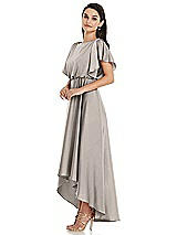 Side View Thumbnail - Taupe Blouson Bodice Deep V-Back High Low Dress with Flutter Sleeves