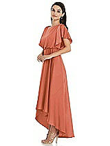 Side View Thumbnail - Terracotta Copper Blouson Bodice Deep V-Back High Low Dress with Flutter Sleeves