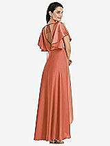 Rear View Thumbnail - Terracotta Copper Blouson Bodice Deep V-Back High Low Dress with Flutter Sleeves