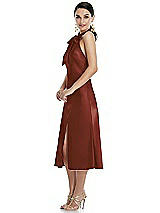Side View Thumbnail - Auburn Moon Scarf Tie Stand Collar Midi Bias Dress with Front Slit