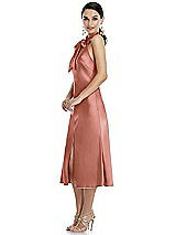 Side View Thumbnail - Desert Rose Scarf Tie Stand Collar Midi Bias Dress with Front Slit